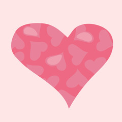 Pink heart with a pattern of small hearts. Postcard in vector