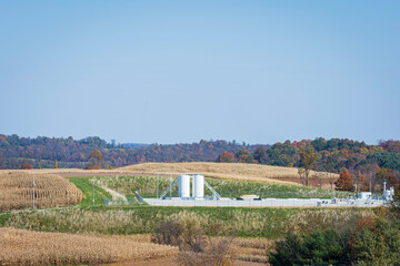 Oil and gas well pad in rural Ohio farmland