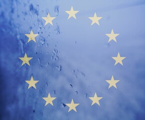 Flag of European Union with frozen ice background