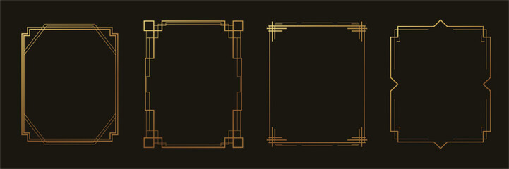Set of luxury geometric gold frame vector. Gradient gold polygonal geometric shape on black background template. Elegant design illustration for wedding invitation card, decoration, poster, banner.