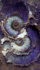 Abstract rock formations with detailed sandstone surface embedded ammonite fossil texture spiral patterns - macro closeup background resource.	
