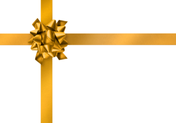 Golden gift wrap silky ribbons and bow isolated, use horizontal or vertical
