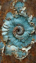 Abstract rock formations with detailed sandstone surface embedded ammonite fossil texture spiral patterns - macro closeup background resource.	
