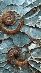 Abstract rock formations with detailed sandstone surface embedded ammonite fossil texture spiral patterns - macro closeup background resource.	
