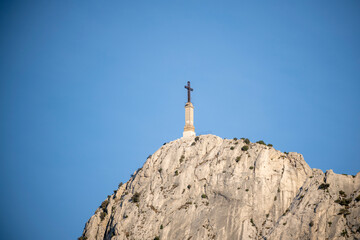 Croix de Provence, Cross of Provence, on the western end of the Montagne Sainte-Victoire against blue sky, near Aix-en-Provence, France