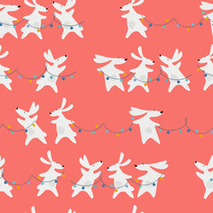 New Year and baby seamless pattern hand drawn funny Rabbits symbol 2023. New Year Party concept, winter holidays concept. For gift wrapping paper and other design projectswith