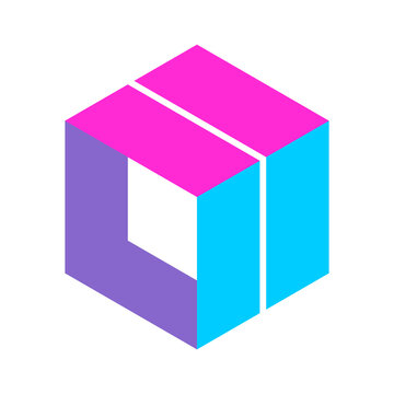 recommend clip art: Colorful cube logo with letter L. Isometric hexagonal shape. Building and construction concept. Blue, purple and pink geometric playful 3D square. Logo design template. Vector illustration, clip art. 