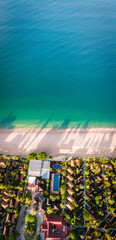 Fototapeta premium Aerial view of Long Beach at sunset, in Koh Lanta, Krabi, Thailand