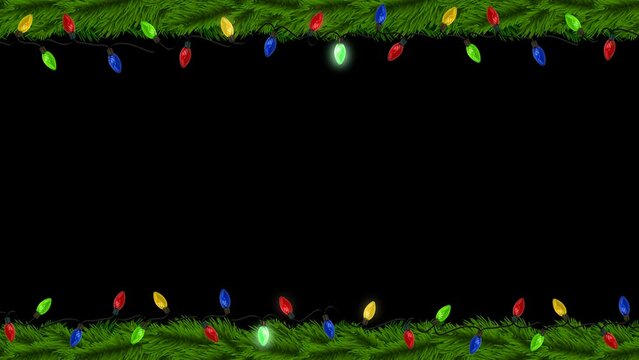 Christmas-themed frame with natural green garlands and twinkling lights on the alpha channel.