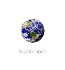 Earth. Save the planet. Climate change. Global warming concept. Earth isolated, white background.