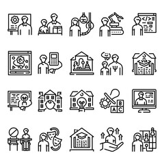 Children learning line icons set. Signs for web page