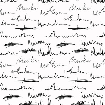 Handwritten ink text seamless pattern, hand letters background. letter imitation of vintage writting paper. Old style letters wallpaper. Inscriptions background. repeat pattern written with black pen