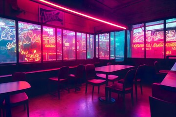Cyberpunk diner interior design illustration