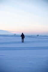 Winter hike in the snow