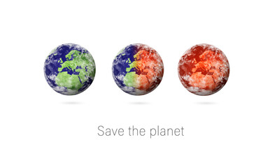 Climate change. Global warming concept. Earth. Save the planet. Isolated. Transparent background. Europe. Asia.