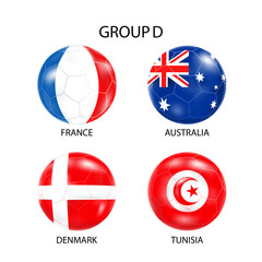 Flags in the style of footballs.The group of the football tournament in Qatar.