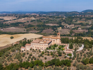 Fototapeta premium Aerial view of the monastery of Sant'Anna in Camprena where the film The English Patient takes place