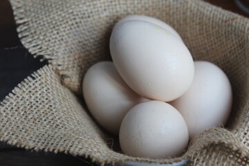 pile of free-range chicken eggs on the table
