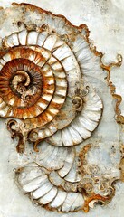Abstract rock formations with detailed sandstone surface embedded ammonite fossil texture spiral patterns - macro closeup background resource.	

