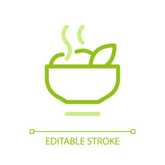 Hot meal pixel perfect color linear ui icon. Dinner time. Healthy food. Vegan breakfast. Nutritious lunch. GUI, UX design. Outline isolated user interface pictogram. Editable stroke. Arial font used