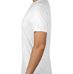 Side view of white t shirt isolated on white background with clipping path