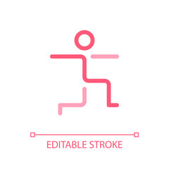 Warrior pose pixel perfect color linear ui icon. Healthy, active lifestyle. Stretching exercise. Yoga asana. GUI, UX design. Outline isolated user interface pictogram. Editable stroke. Arial font used