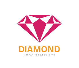 Diamond crystal logo shape icon or gemstone pink purple white simple silhouette logotype for jewelry store flat graphic template, luxury red geometric gem stone stencil symbol abstract modern clipart