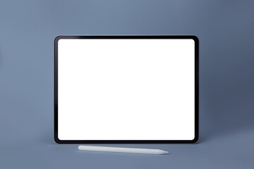 Tablet computer with blank screen isolated on color background