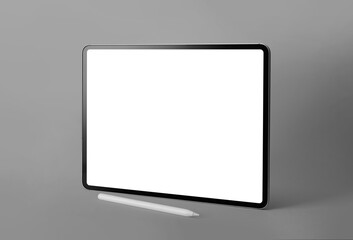 Tablet computer with blank screen isolated on color background