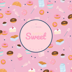 Bakery pattern and sweet logo on pink background