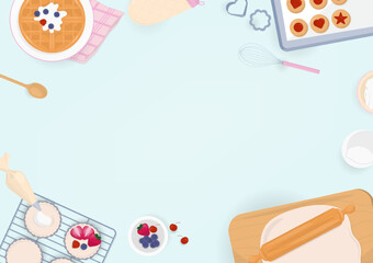 Baking bakery process with blue background