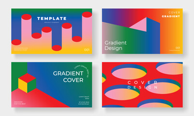 Set of colorful trendy background template design vector. Collection of creative gradient vibrant color of geometric shape background. Art design illustration for business card, cover, banner.