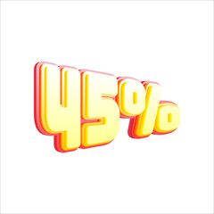 45% percent, 3D number effect, yellow and red text effect for sale banners