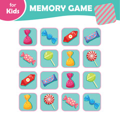 mini games for kids. Memory game for children. various sweets, lollipops