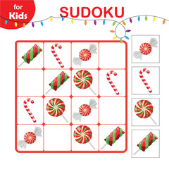mini games for kids. Memory game, Sudoku for kids. Christmas sweets, lollipops