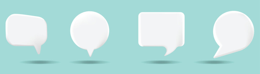Fototapeta premium Set of realistic 3D speech bubble vector illustration. Dialog, talk, speech, think text frame vector in 3D organic shape with shadow. Design suitable for comic text, sticker, banner, chat icon. 