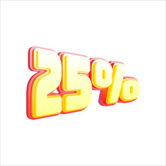 25% percent, 3D number effect, yellow and red text effect for sale banners