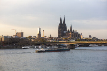 A view of the city of Cologne and the River Rhine.
