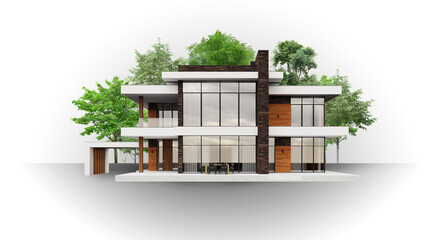 3D visualization of the house on a white background. Modern architecture. 3D model of the house