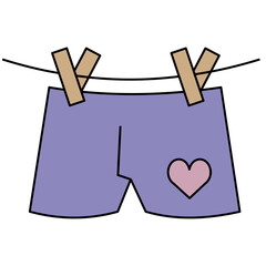 Underpants with a heart hanging on a clothesline in a vector illustration