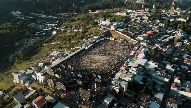 Flying Giant Barriletes Kites During All Saint's Day In Sumpango, Sacatep&eacute;quez Guatemala. Aerial Drone Shot