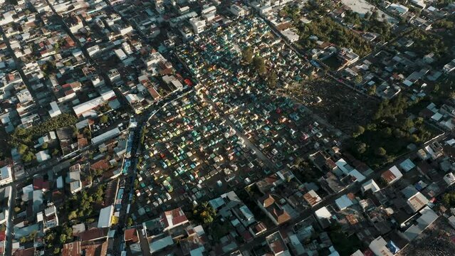 Aerial View Of Huge Graveyard Landscape Near Sumpango Giant Kite Festival In Guatemala For Dia de Los Muertos.