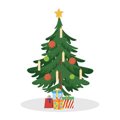 Christmas tree with star and gifts