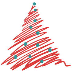 Hand drawn doodle cartoon funny Christmas tree. Cute holiday tree. Xmas symbol. Simple artistic sticker. Silhouette png decor icon.