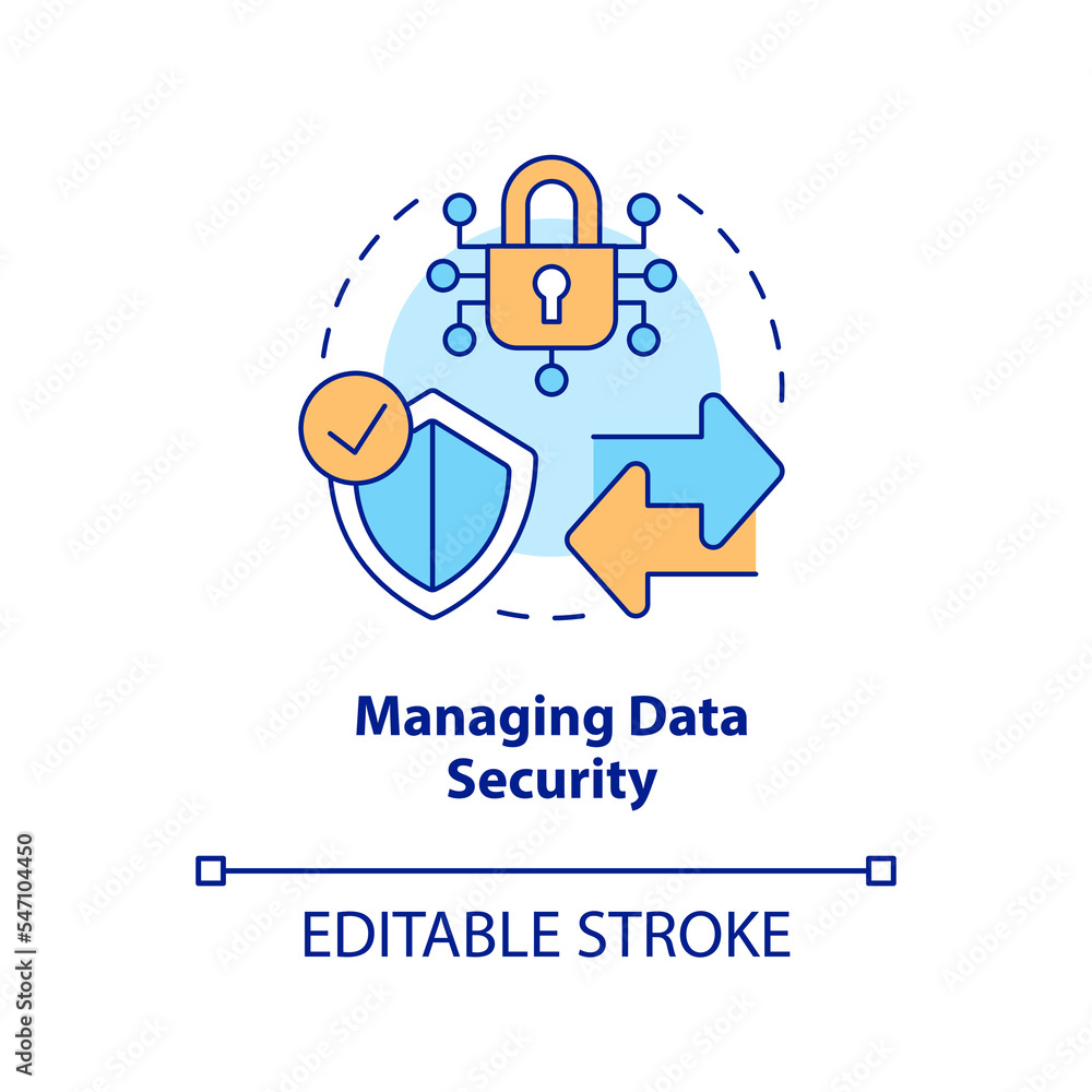 Poster managing data security concept icon. information governance encryption. cybersecurity abstract idea 