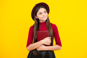 Happy teenager portrait. Teenage school girl with books. Schoolgirl student. Smiling girl.