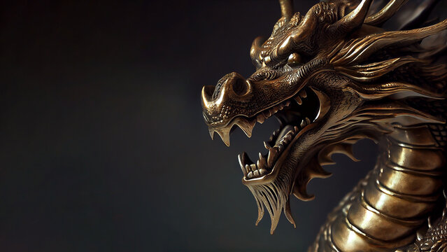 Illustration of copper dragon sculpture, one of the Chinese zodiac signs.
