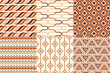 Set of seamless pattern in retro style. Abstract texture decorative 50`s, 60's, 70's style. Can be used for fabric, wallpaper, textile, wall decoration. Vector illustration