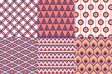 Set of seamless pattern in retro style. Abstract texture decorative 50`s, 60's, 70's style. Can be used for fabric, wallpaper, textile, wall decoration. Vector illustration