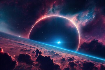 vue cosmique d'une planète nuageuse avec étoiles et énergie